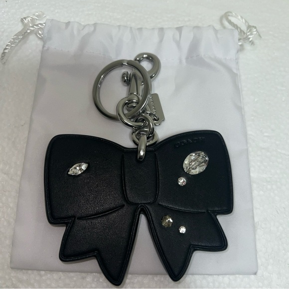Coach Accessories - COACH Bow Bag Charm Gem Ribbon Black Leather